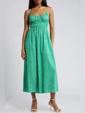 Charles Henry Green Floral Maxi Dress with Spaghetti Straps